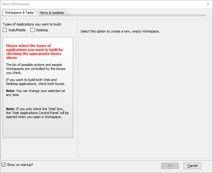 The Select Workspace dialog